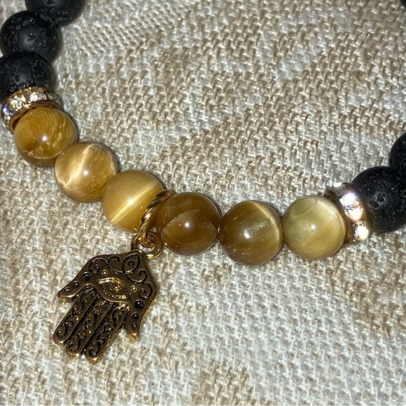 🌋 LAVAROCK & CATSEYE BRACELET — 7” EXPANDABLE - Picture 2 of 9